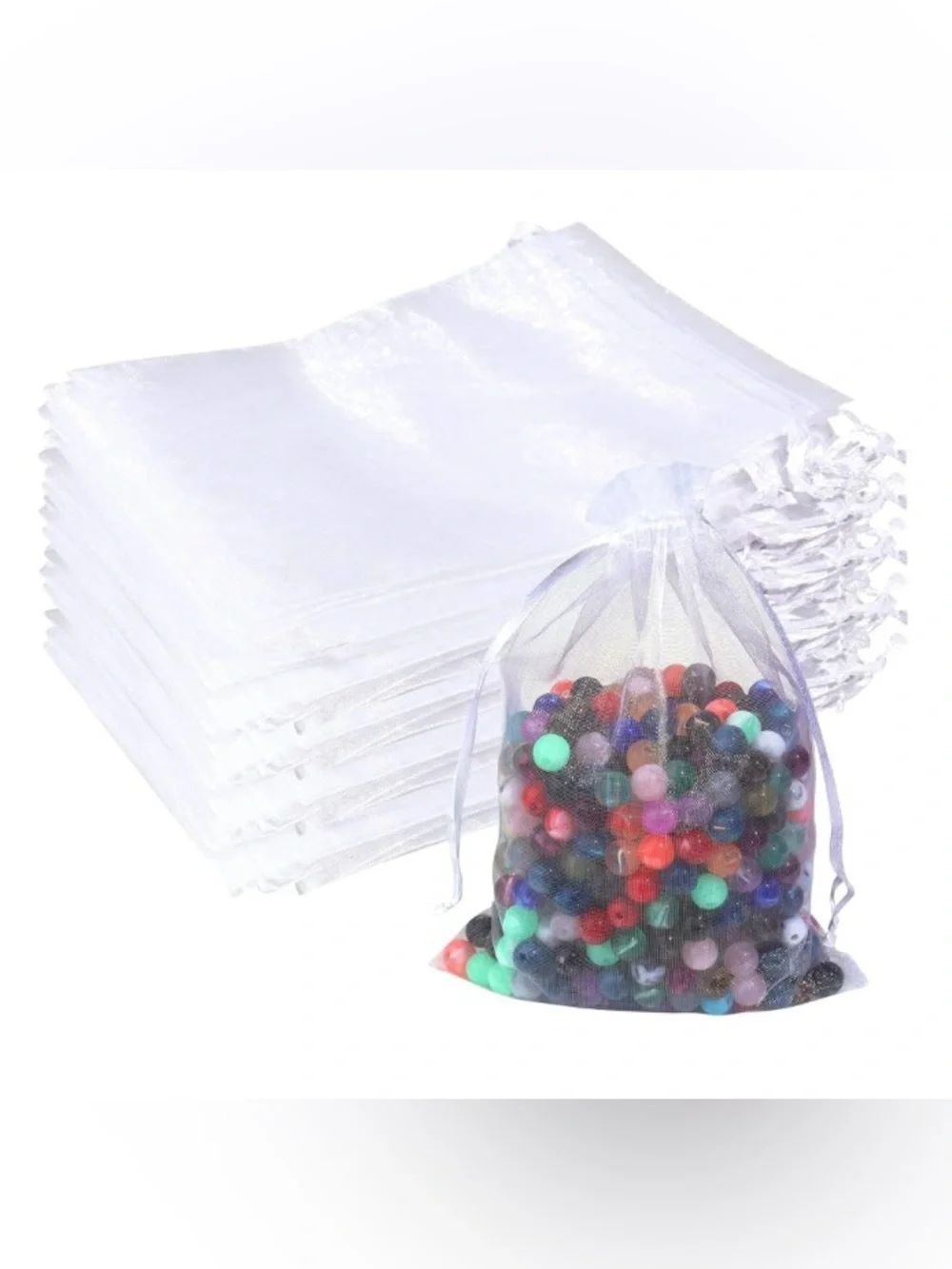 White Organza Drawstring Favor Bags for Parties 100pc Sheer Gift Pouches